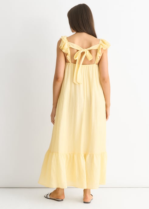 Maxi Vestido de Viscosa de Manga Corta con Volantes Limón - Image 4