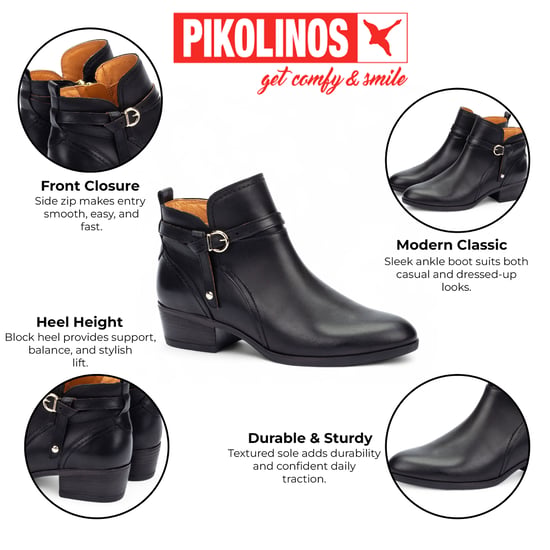 Botín de piel negro con cremallera y tacón para mujer Pikolinos - Daroca - Image 2
