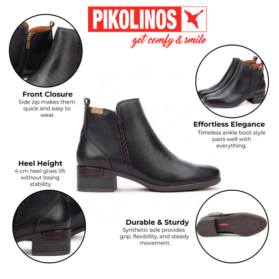 Botín de piel negro con cremallera y tacón para mujer Pikolinos - Málaga - Image 2