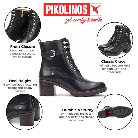 Botines Pikolinos de piel negra con tacón medio para mujer - Llanes - Image 2