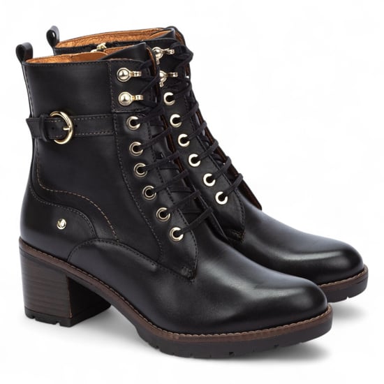 Botines Pikolinos de piel negra con tacón medio para mujer - Llanes - Image 3