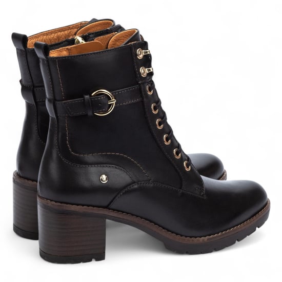 Botines Pikolinos de piel negra con tacón medio para mujer - Llanes - Image 4