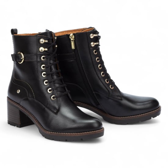 Botines Pikolinos de piel negra con tacón medio para mujer - Llanes - Image 5