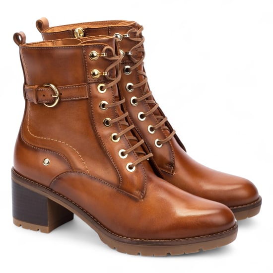 Botines Pikolinos de combate de tacón medio en piel marrón brandy para mujer - Llanes - Image 3