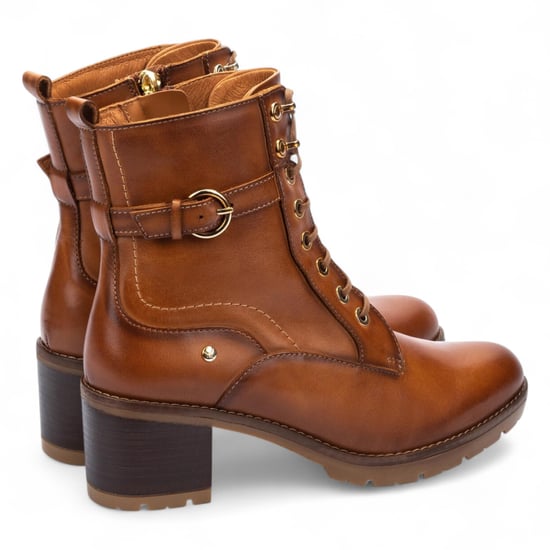 Botines Pikolinos de combate de tacón medio en piel marrón brandy para mujer - Llanes - Image 4