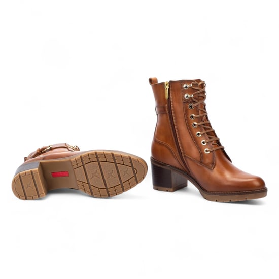 Botines Pikolinos de combate de tacón medio en piel marrón brandy para mujer - Llanes - Image 5