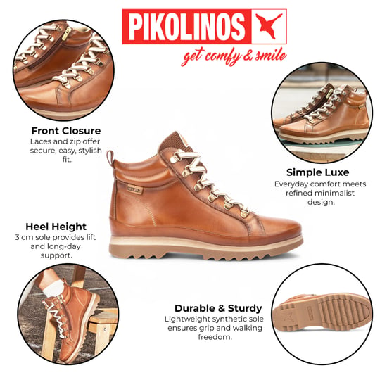 Botines Pikolinos de piel marrón brandy para mujer - Vigo - Image 2