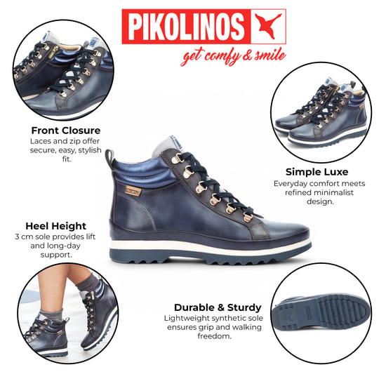 Botines Pikolinos de piel azul para mujer - Vigo - Image 2