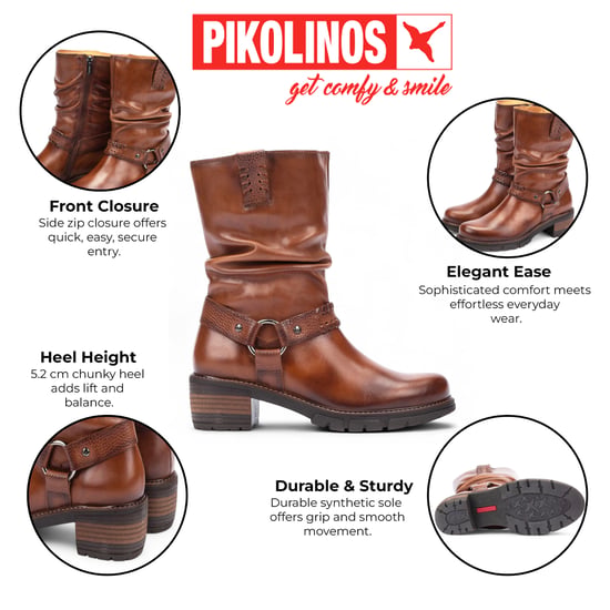Botines altos de piel marrón cuero para mujer de media caña Pikolinos - San Sebastián - Image 2