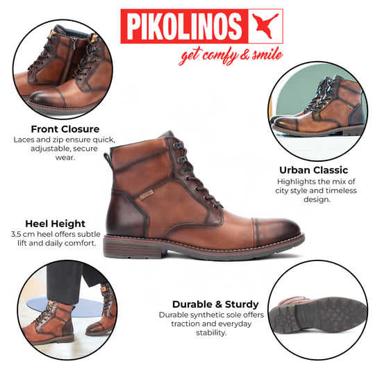 Botines Pikolinos de piel marrón con cremallera y cordones para hombre - York - Image 2
