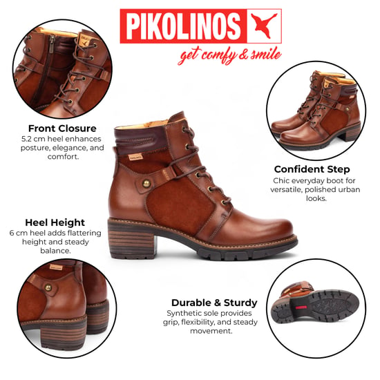 Pikolinos Botines Mujer Cuero Marrón Cremallera Y Tacón Cordones - San Sebastián - Image 2