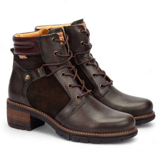 Botines Pikolinos de piel marrón bosque para mujer con tacón y cremallera - San Sebastián - Image 3