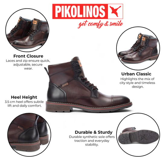 Botines Pikolinos Olmo de piel marrón con cremallera y cordones para hombre - York - Image 2