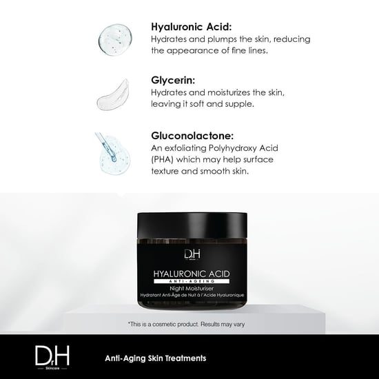 Dr H Crema Hidratante Nocturna Antienvejecimiento con Ácido Hialurónico 60ml x 2 Paquete Dúo - Image 4