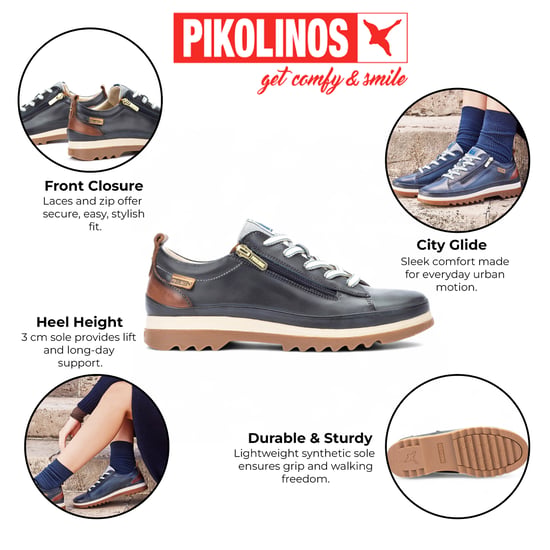 Zapatillas Pikolinos de piel azul océano con cordones y cremallera para mujer - Vigo - Image 2