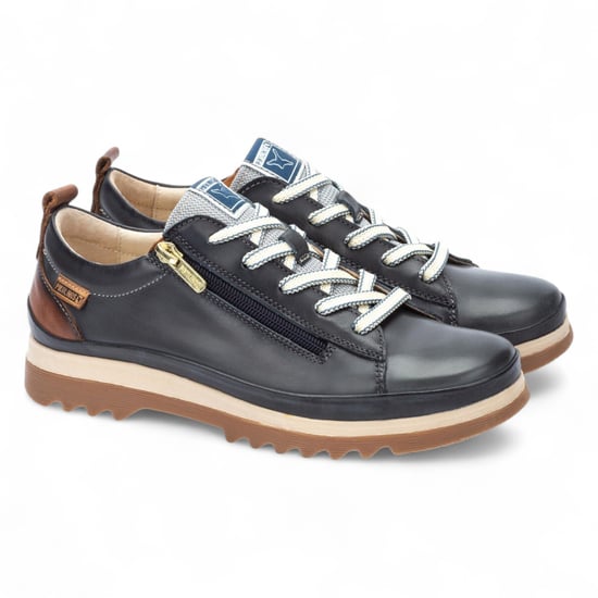 Zapatillas Pikolinos de piel azul océano con cordones y cremallera para mujer - Vigo - Image 3