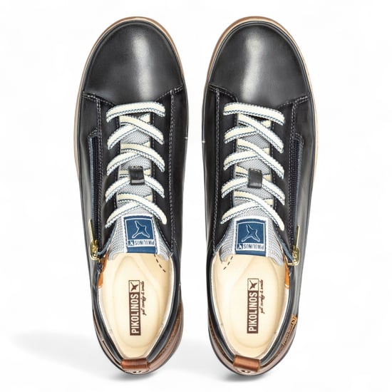 Zapatillas Pikolinos de piel azul océano con cordones y cremallera para mujer - Vigo - Image 4