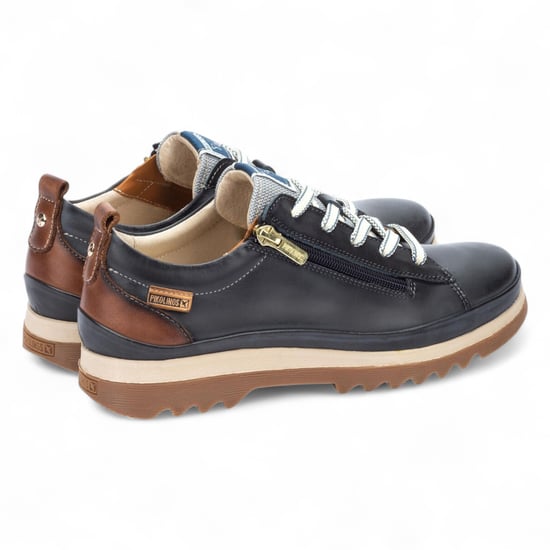 Zapatillas Pikolinos de piel azul océano con cordones y cremallera para mujer - Vigo - Image 5