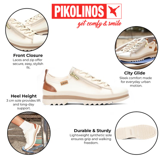 Zapatillas Pikolinos Nata de piel blanca con cordones y cremallera para mujer - Vigo - Image 2