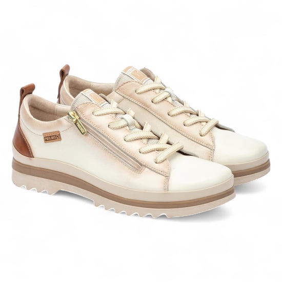 Zapatillas Pikolinos Nata de piel blanca con cordones y cremallera para mujer - Vigo - Image 3