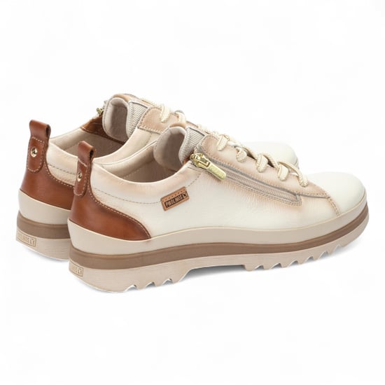 Zapatillas Pikolinos Nata de piel blanca con cordones y cremallera para mujer - Vigo - Image 4