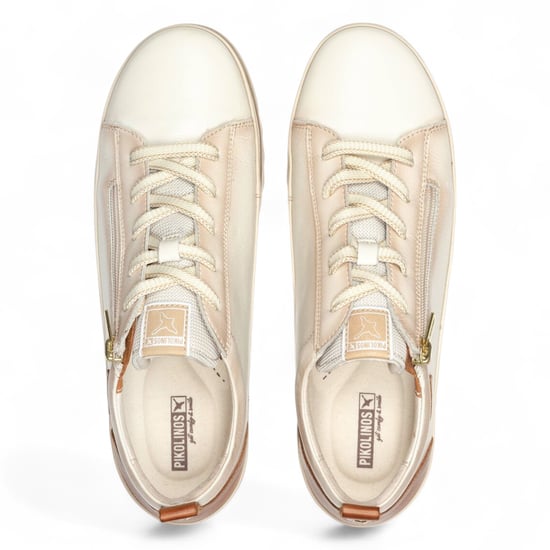 Zapatillas Pikolinos Nata de piel blanca con cordones y cremallera para mujer - Vigo - Image 5