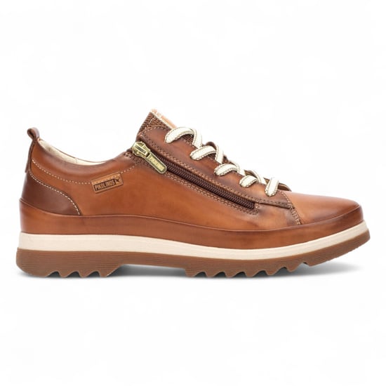 Zapatillas Pikolinos de piel marrón brandy con cordones y cremallera para mujer - Vigo - Image 1