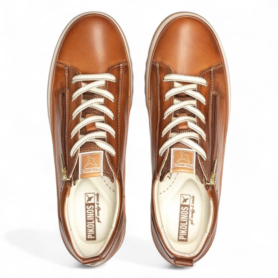 Zapatillas Pikolinos de piel marrón brandy con cordones y cremallera para mujer - Vigo - Image 4