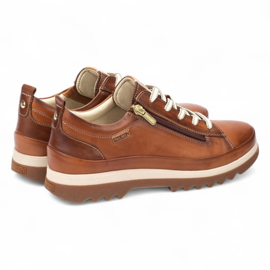 Zapatillas Pikolinos de piel marrón brandy con cordones y cremallera para mujer - Vigo - Image 5