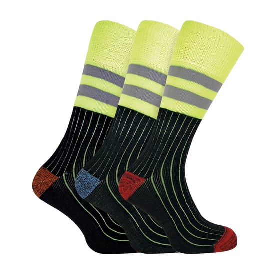 Paquete de 3 calcetines de trabajo para hombre de algodón resistente y alta visibilidad - Image 1
