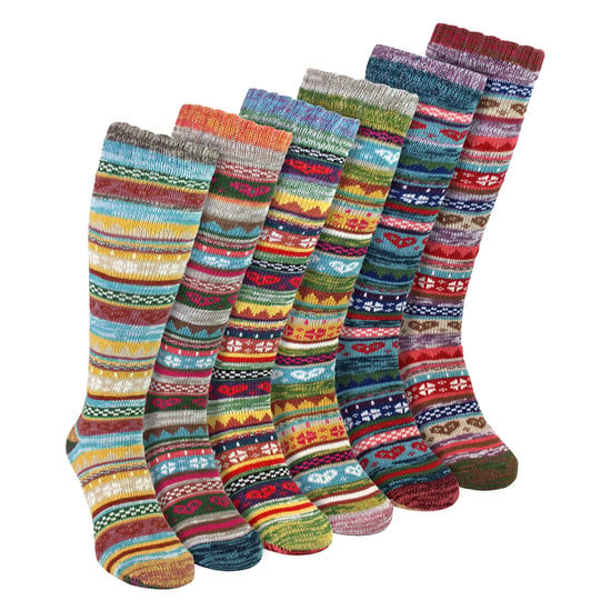 6 pares de calcetines altos para mujeres con patrones nórdicos - Image 1