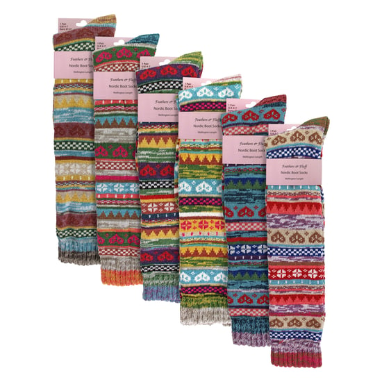 6 pares de calcetines altos para mujeres con patrones nórdicos - Image 2