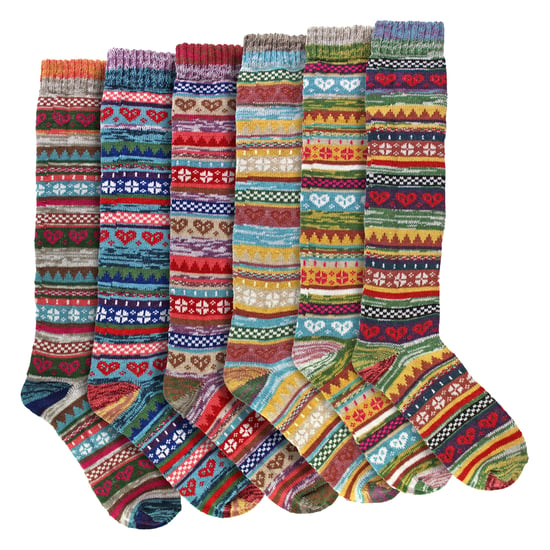 6 pares de calcetines altos para mujeres con patrones nórdicos - Image 4