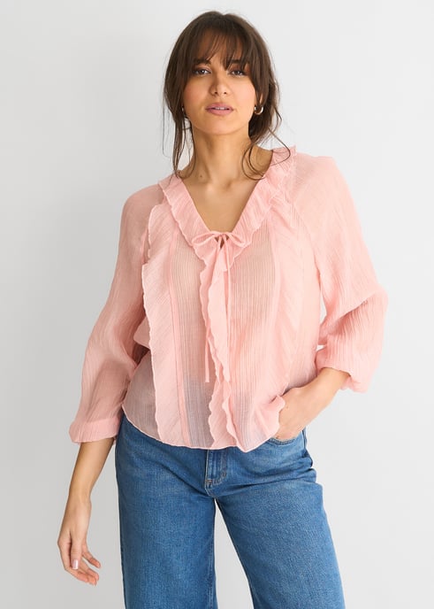 Blusa de manga larga con detalle de lazo y volantes - Image 2