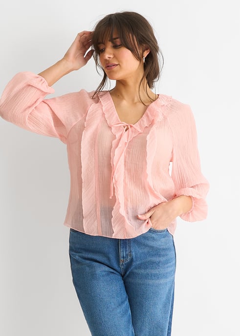 Blusa de manga larga con detalle de lazo y volantes - Image 3