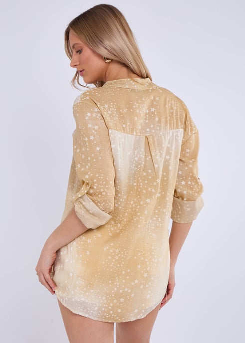 Top oversize con mangas remangables en denim beige - Image 4