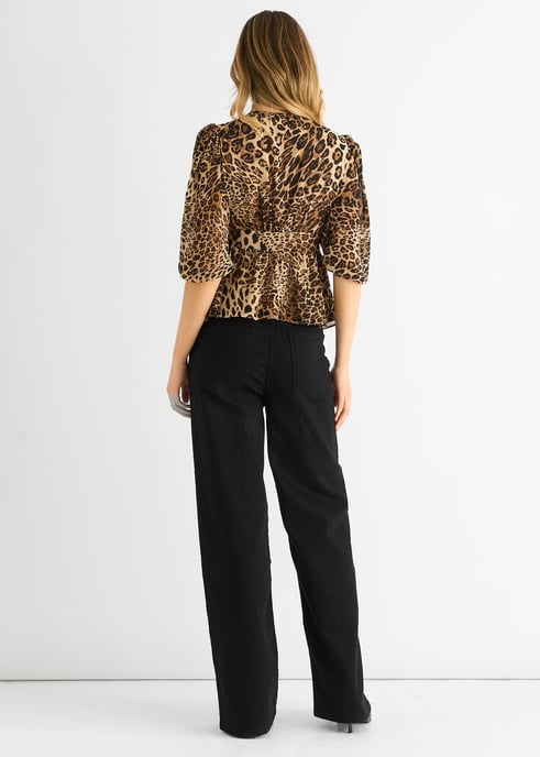 Blusa Peplum Marrón Cuello en V Estampado Animal - Image 4