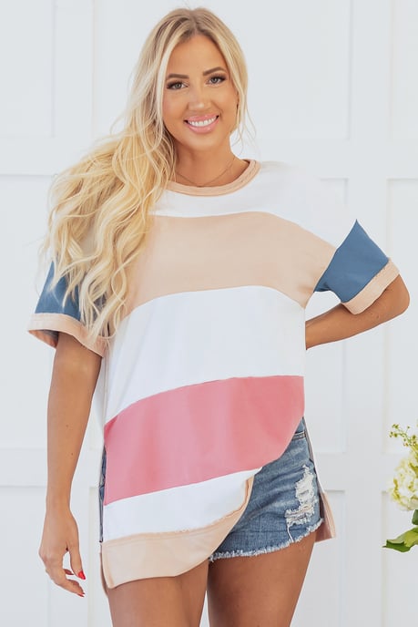 T-shirt Tunica de Lado con Abertura en Colores Multicolores y Diseño Patchwork - Image 6