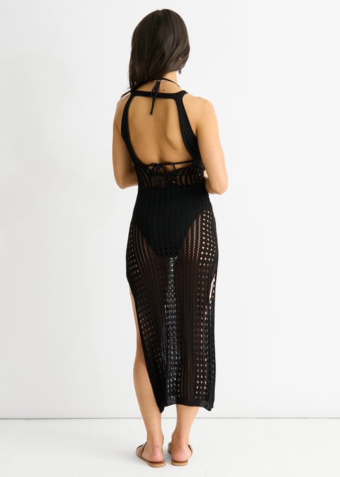 Vestido negro de punto de ganchillo con aberturas - Image 4