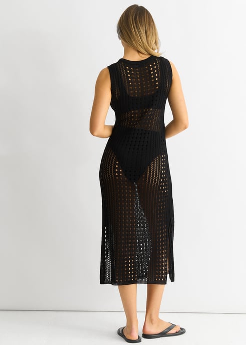 Vestido Midi Bodycon de Punto de Crochet Negro - Image 4