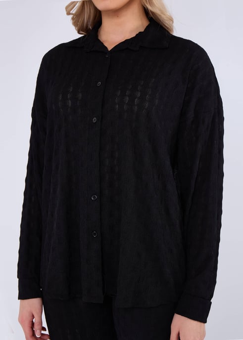 Camisa de manga larga oversize negra texturizada - Image 2