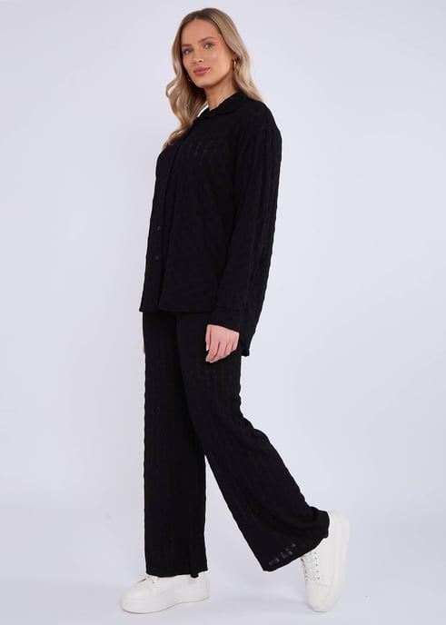 Camisa de manga larga oversize negra texturizada - Image 3