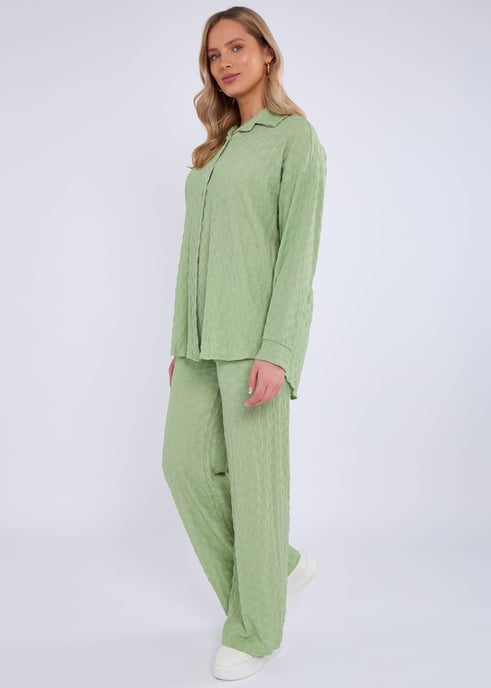 Camisa verde salvia texturizada de manga larga oversize - Image 3
