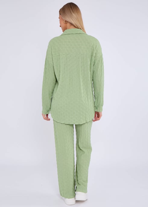 Camisa verde salvia texturizada de manga larga oversize - Image 4