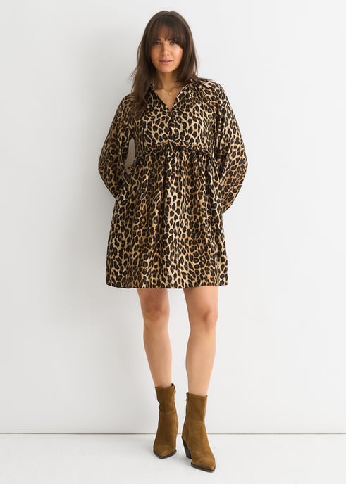 Minivestido smock animal marrón - Image 1