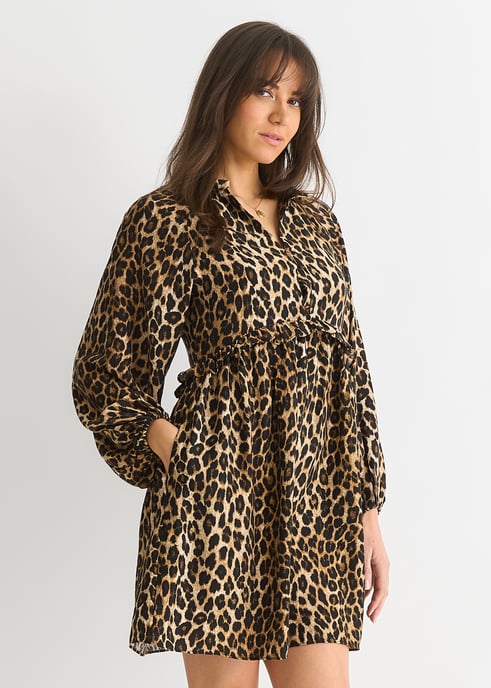 Minivestido smock animal marrón - Image 2