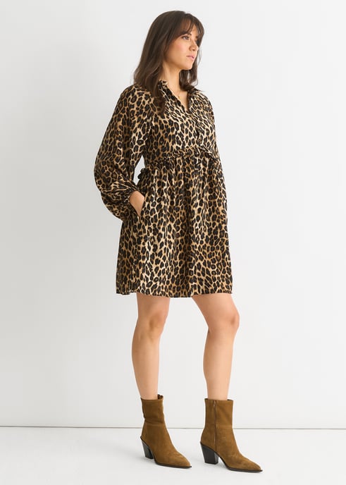 Minivestido smock animal marrón - Image 3