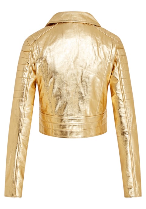 Chaqueta motera de cuero Brando corta dorada para mujer - Durban - Image 5