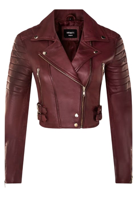 Chaqueta motera de cuero Brando corta color burdeos para mujer - Durban - Image 2