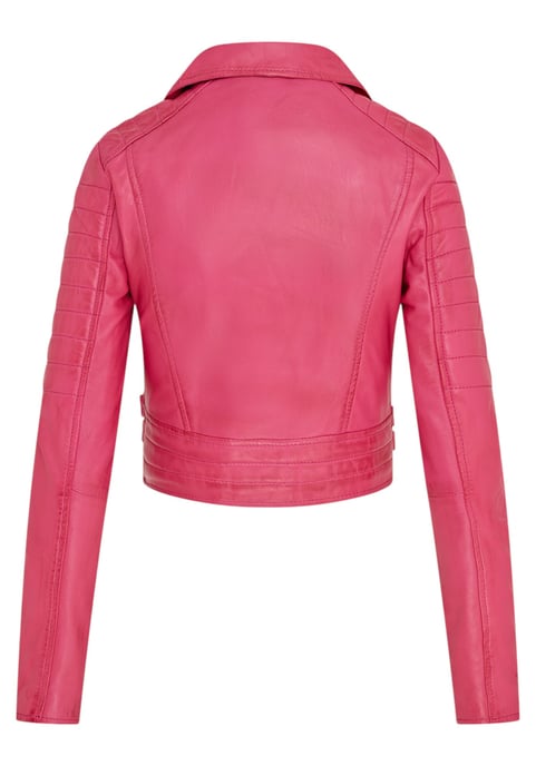 Chaqueta biker corta de cuero Brando para mujer, color rosa fucsia - Bellville - Image 5